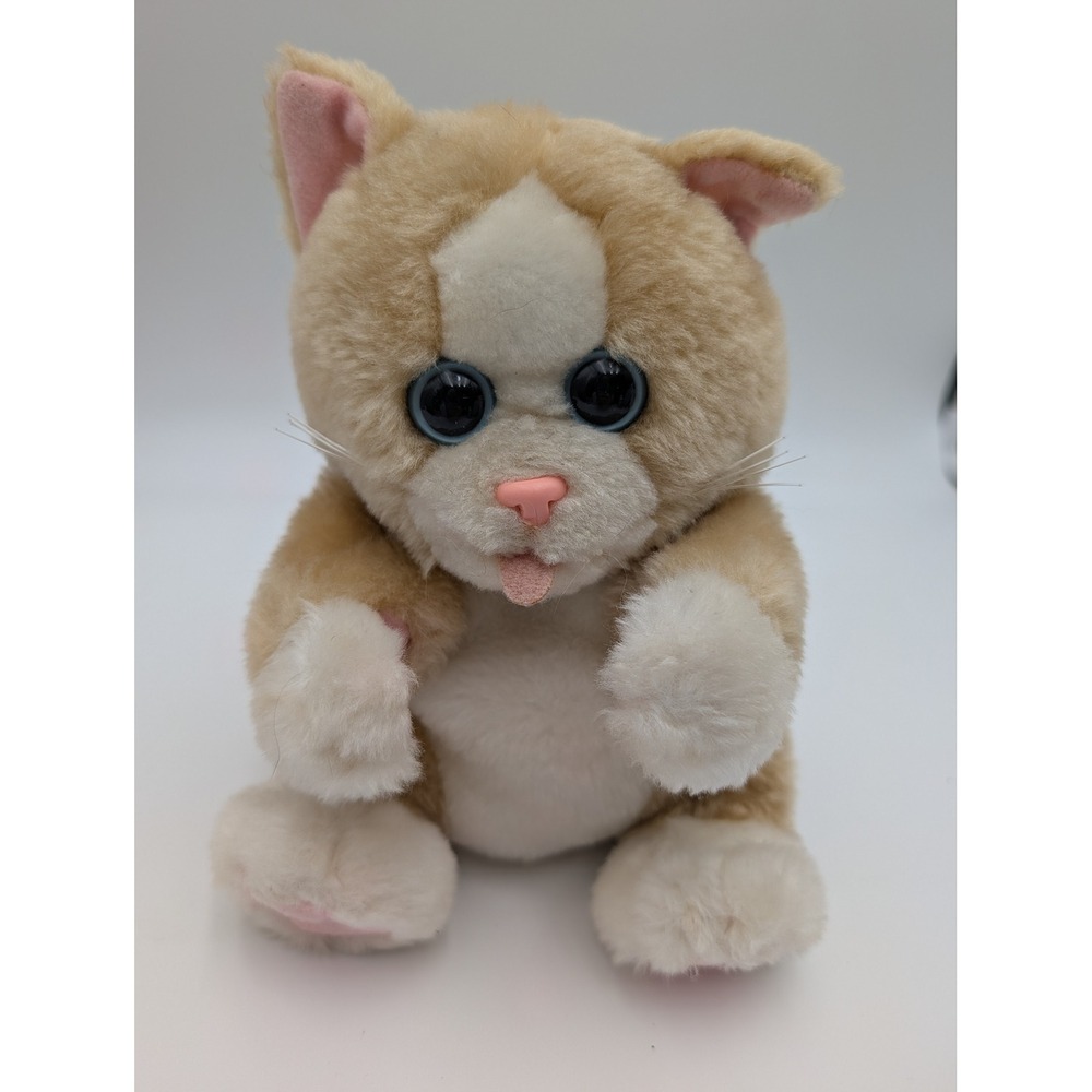 DSI Toys Frisky Plush Cat Tan White 2001 Electronic 8 Inch Kitten Works Read